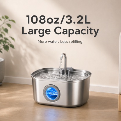 Kittyease UV-Sterilizing Cat Water Fountain — 3.2L Stainless Steel