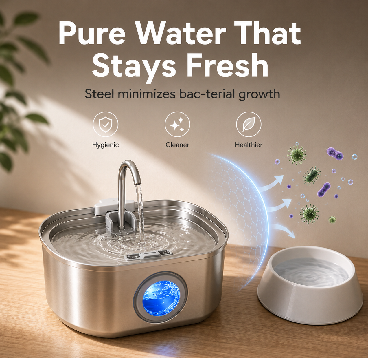 Kittyease UV-Sterilizing Cat Water Fountain — 3.2L Stainless Steel