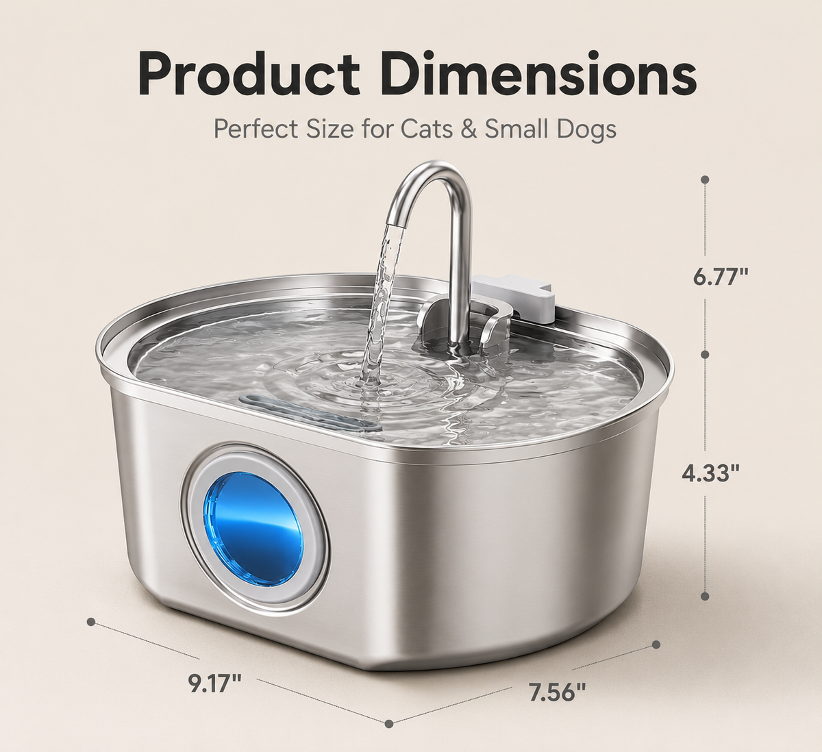Kittyease UV-Sterilizing Cat Water Fountain — 3.2L Stainless Steel